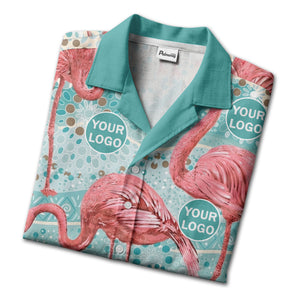 flamingo watercolor paradise pink birds teal circles hawaiian shirt
