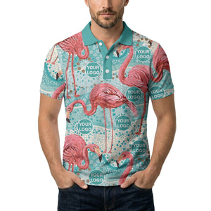 flamingos & teal wave watercolor paradise polo shirt for men