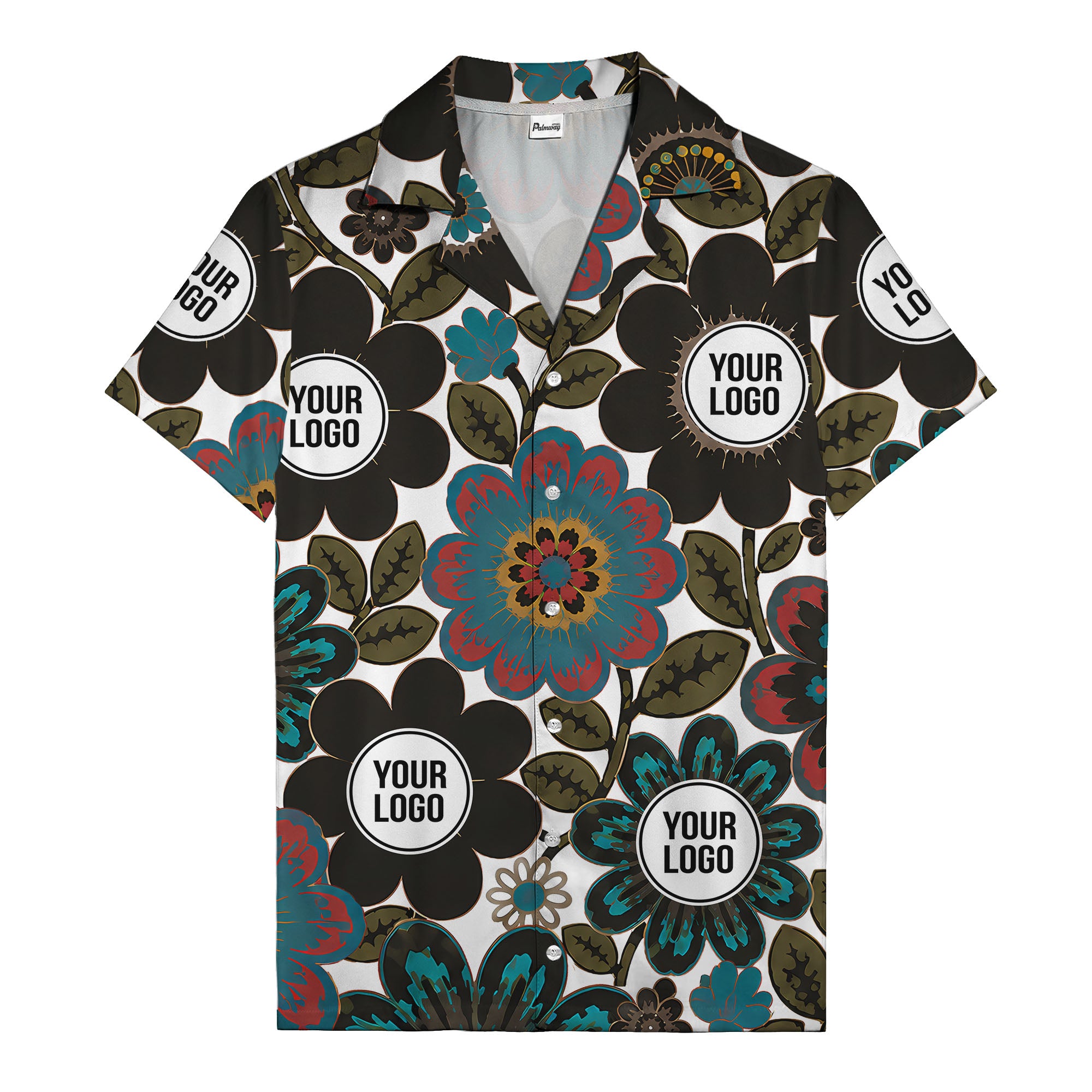 floral mandala & custom logo circle hawaiian shirt for men