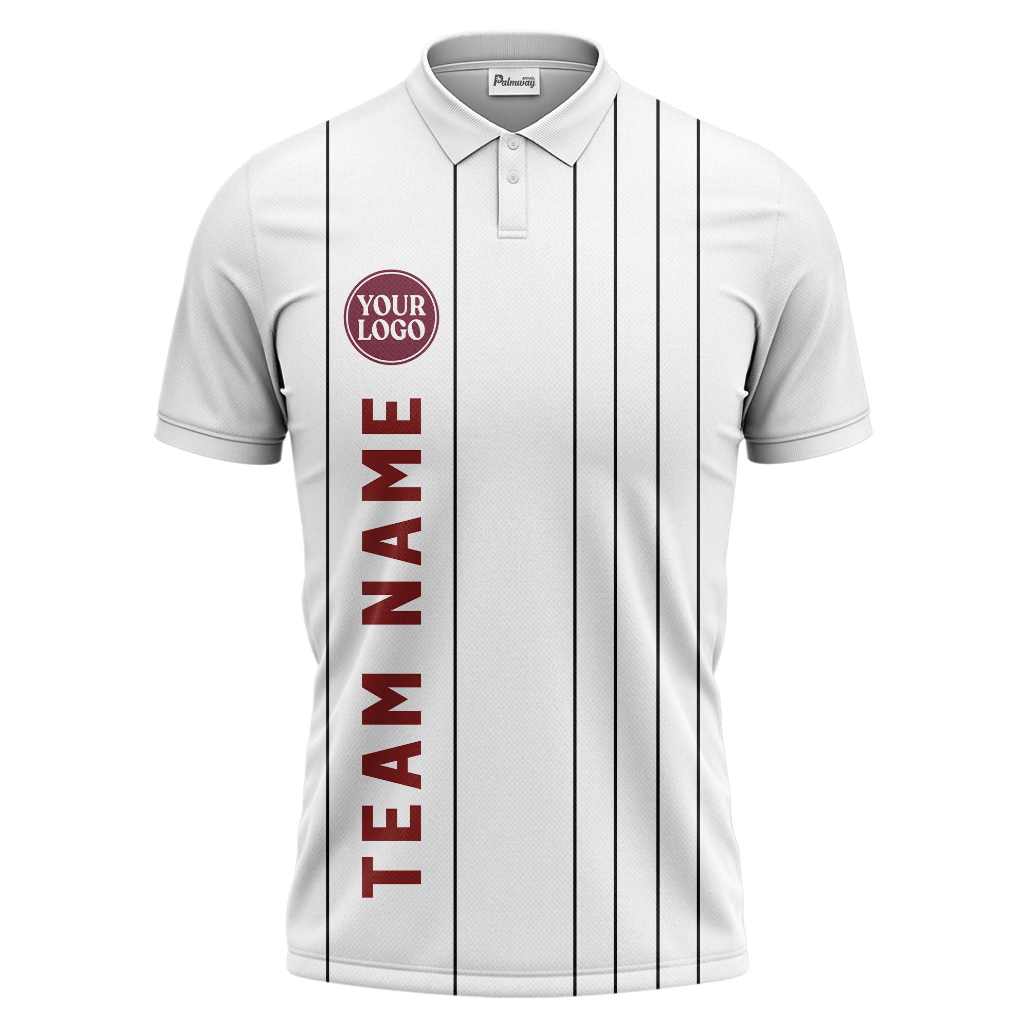 Geometric Maroon Black White Striped Team Polo Shirt With Custom Text Panel