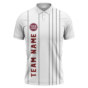 Geometric Maroon Black White Striped Team Polo Shirt With Custom Text Panel