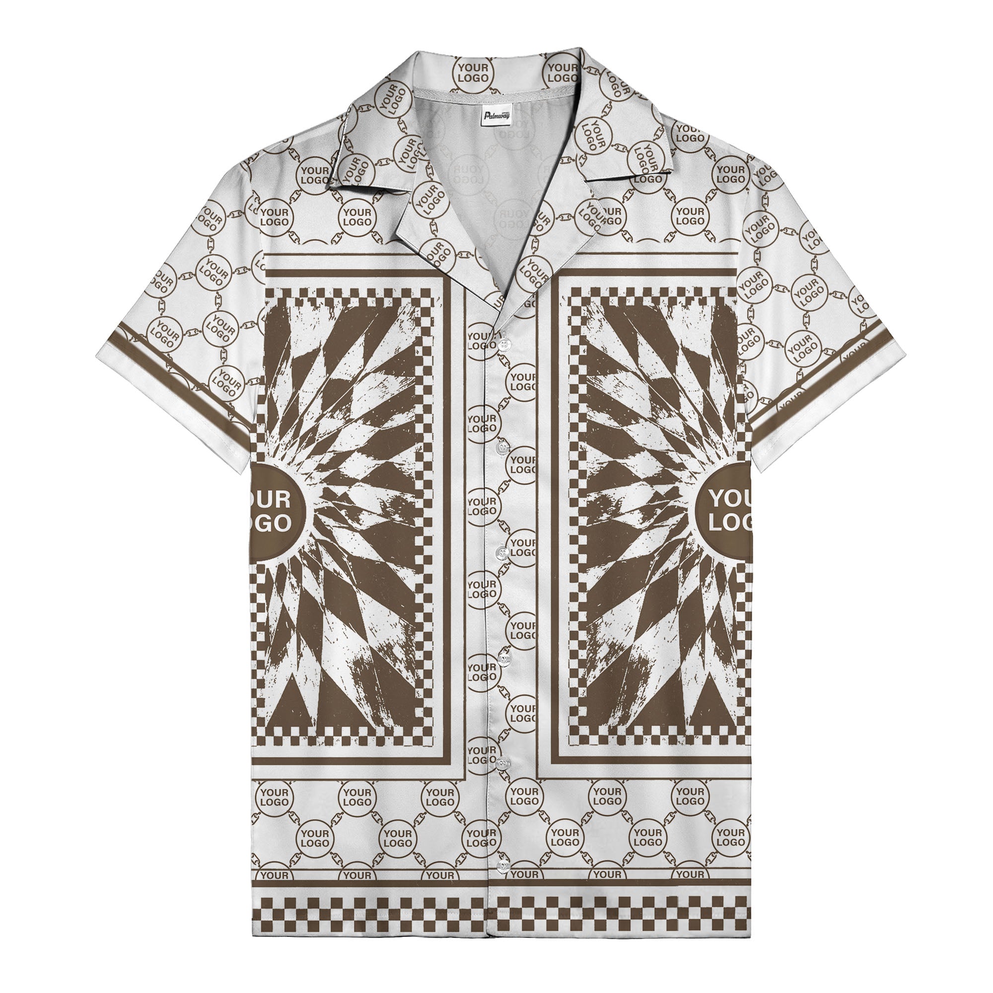 geometric palm leaves checkerboard border hawaiian shirt for men