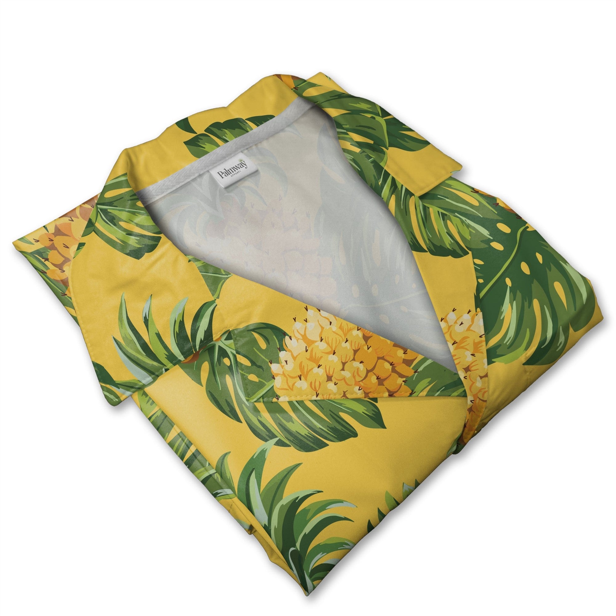 Golden Pineapple Hawaiian Shirt with Monstera Leaves Vector Art