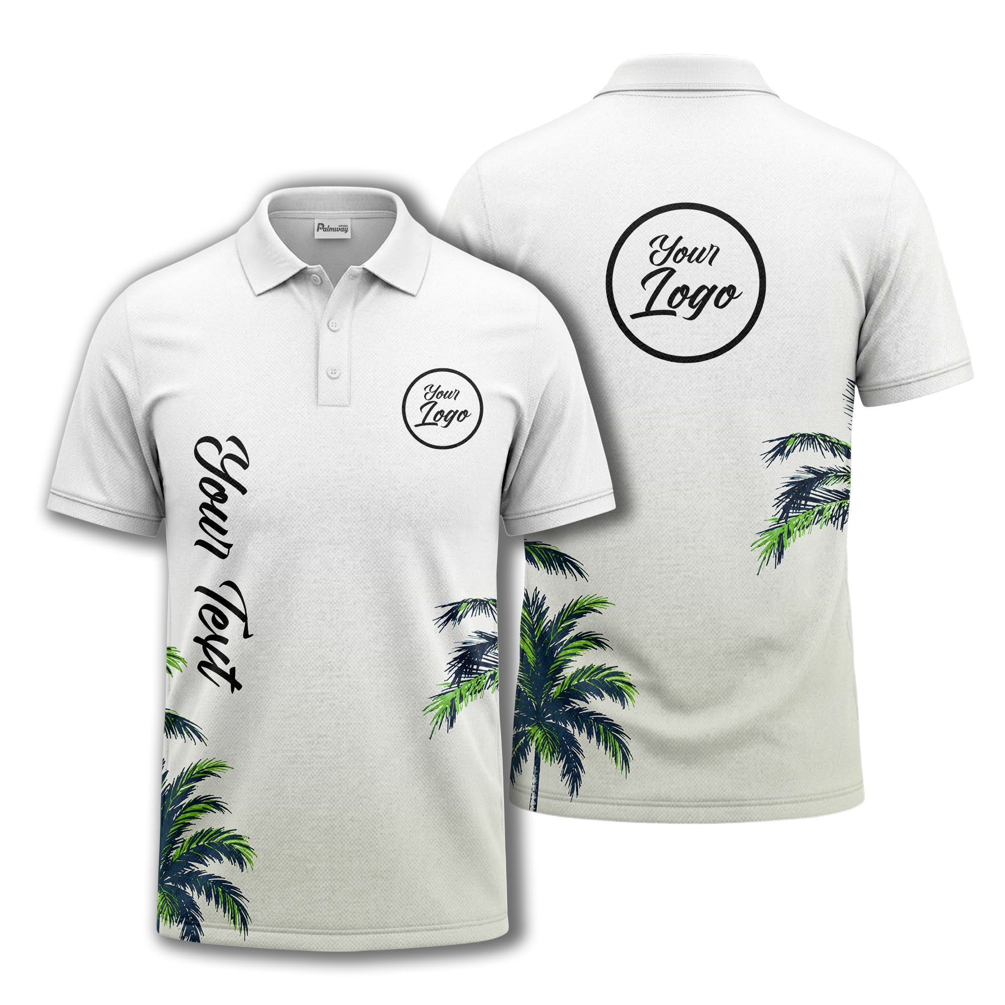 gradient fade palm trees silhouette polo shirt with custom text
