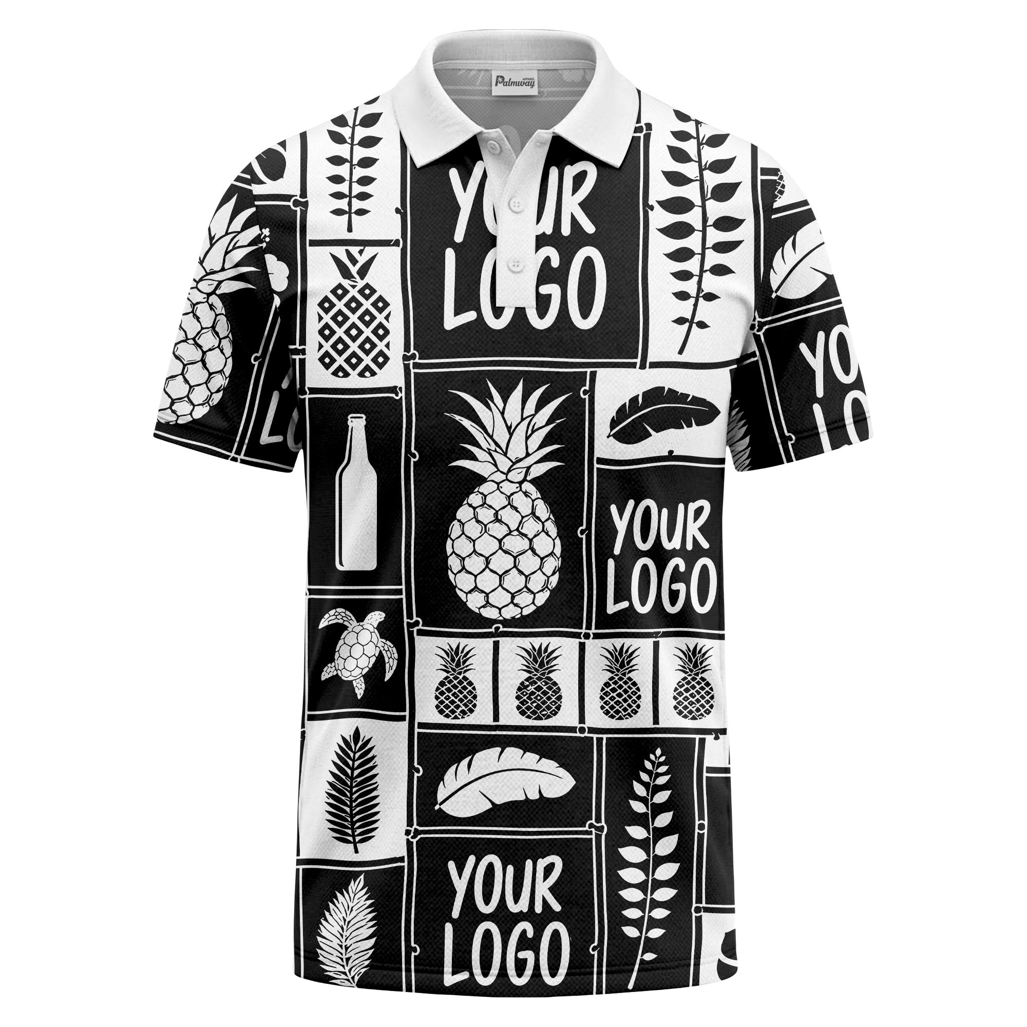 graphic pineapple & palm leaf repeat polo shirt for men