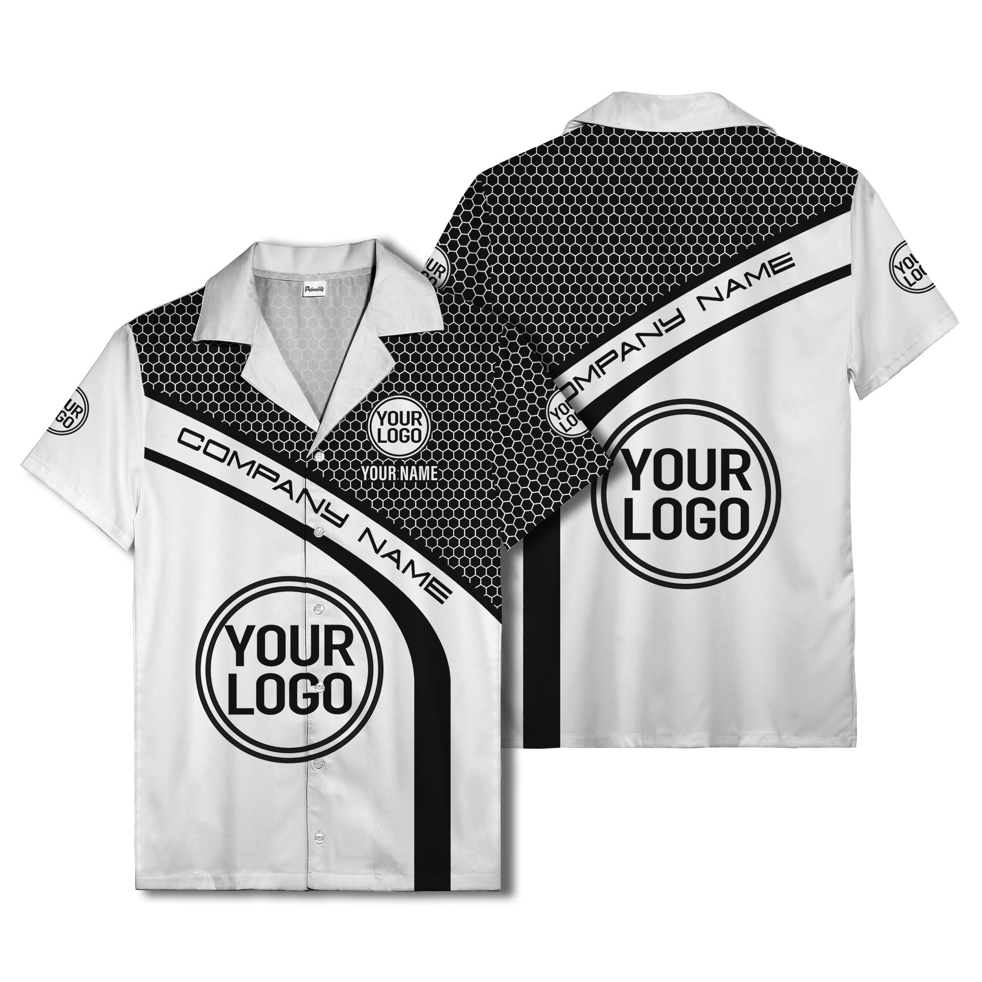 hexagonal grid diagonal stripe hawaiian shirt with custom logo