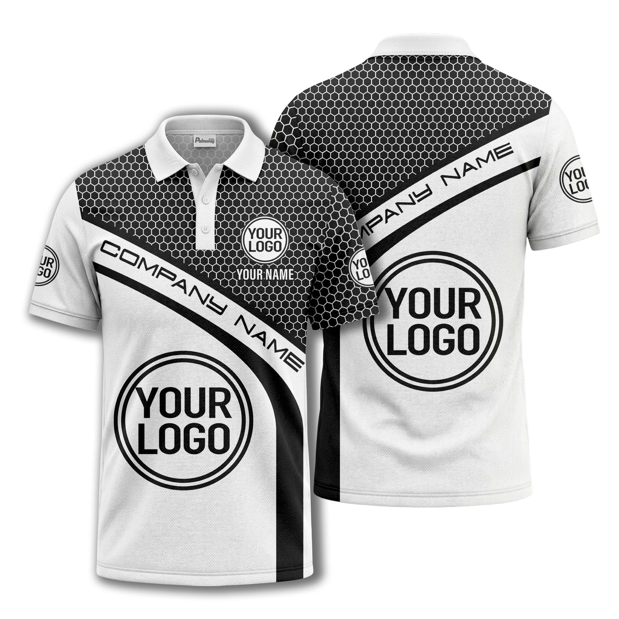 hexagonal grid monogram logo corporate polo shirt for men