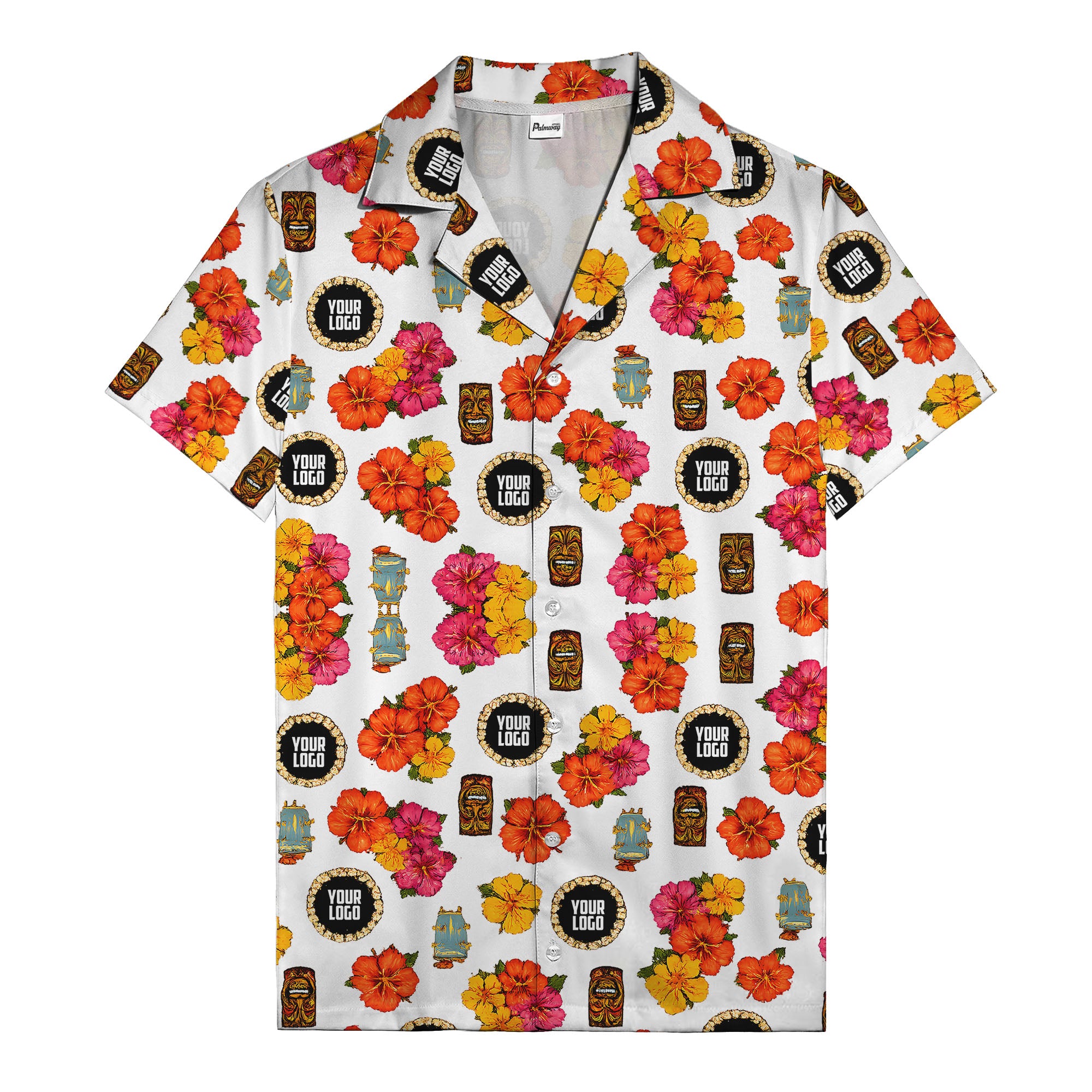 hibiscus & tiki masks all-over print hawaiian shirt for beach getaway