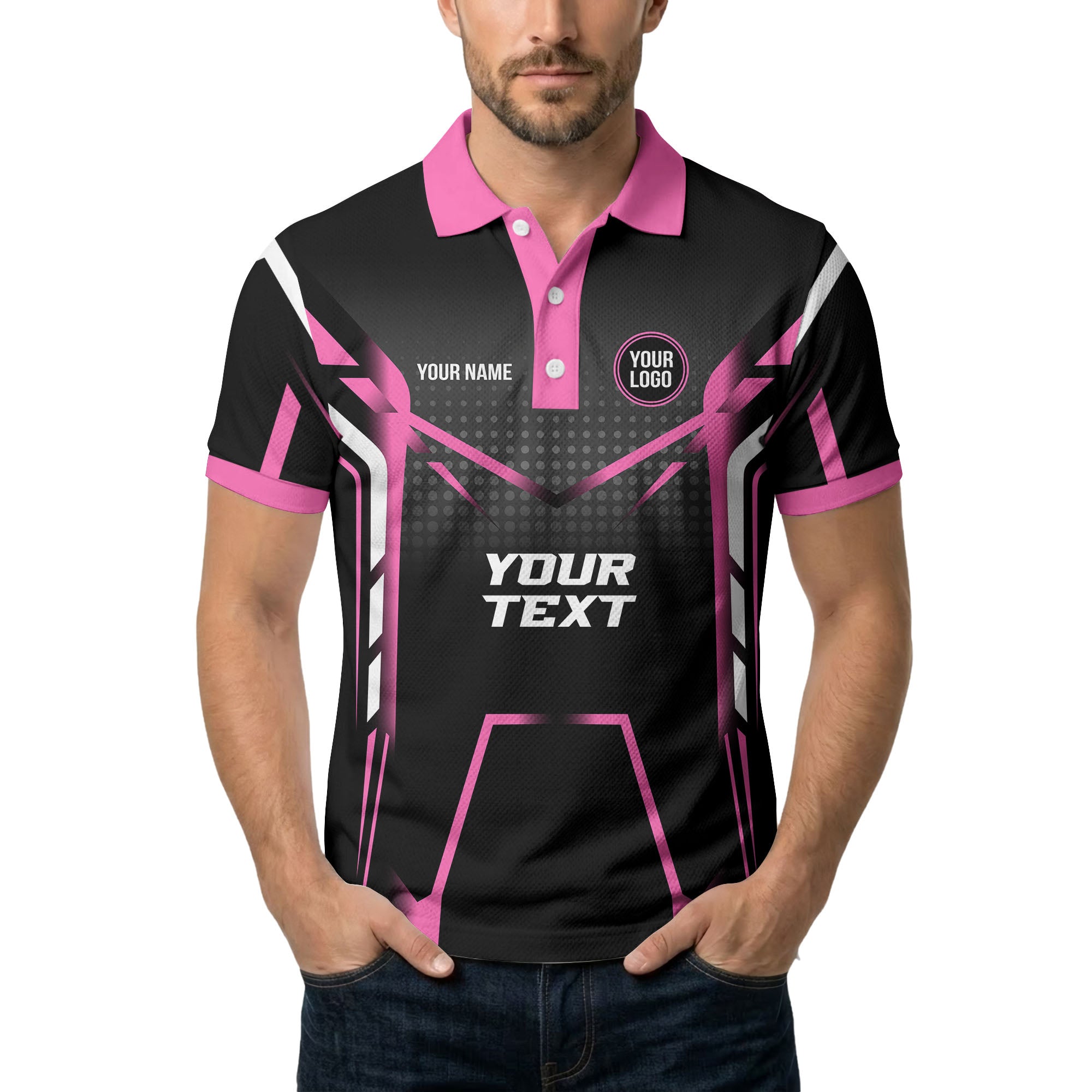 hot pink diagonal stripes & geometric lines esports polo shirt