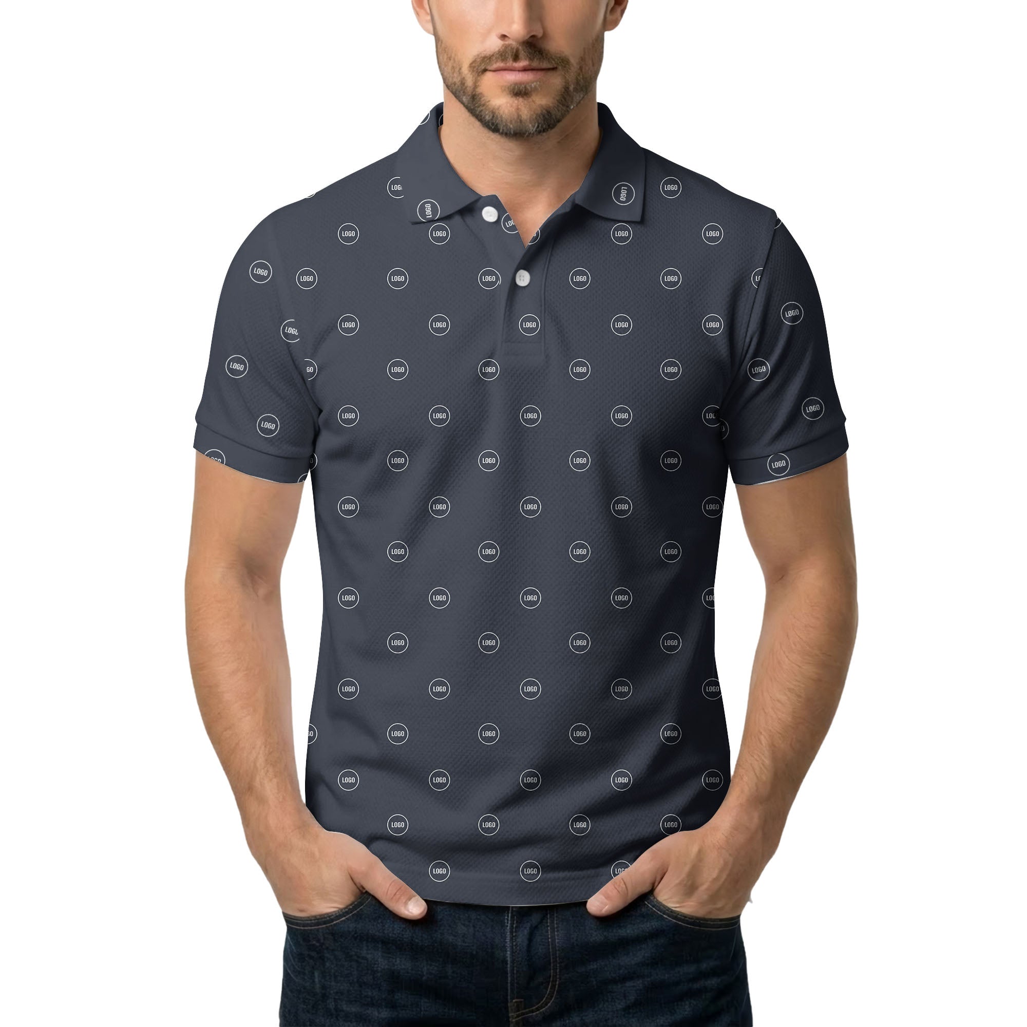 Illustrated Monogram Circles Logo Repeat Polo Shirt For Professional Uniform Style