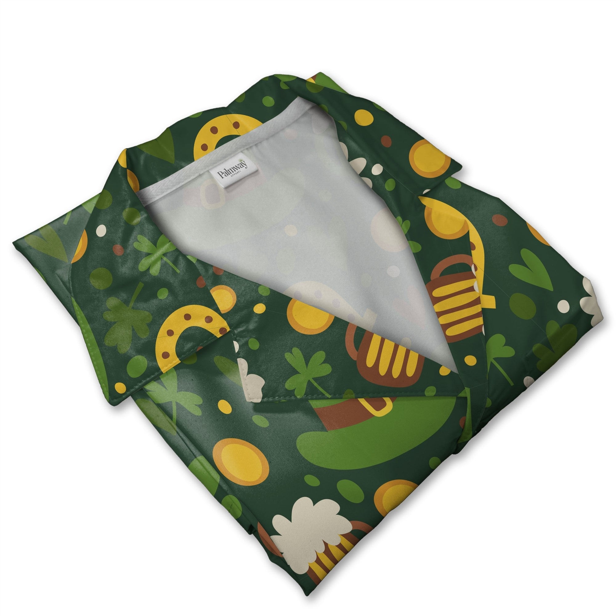 Irish Pub Hawaiian Shirt with Beer Mugs Horseshoes and Four-Leaf Clovers