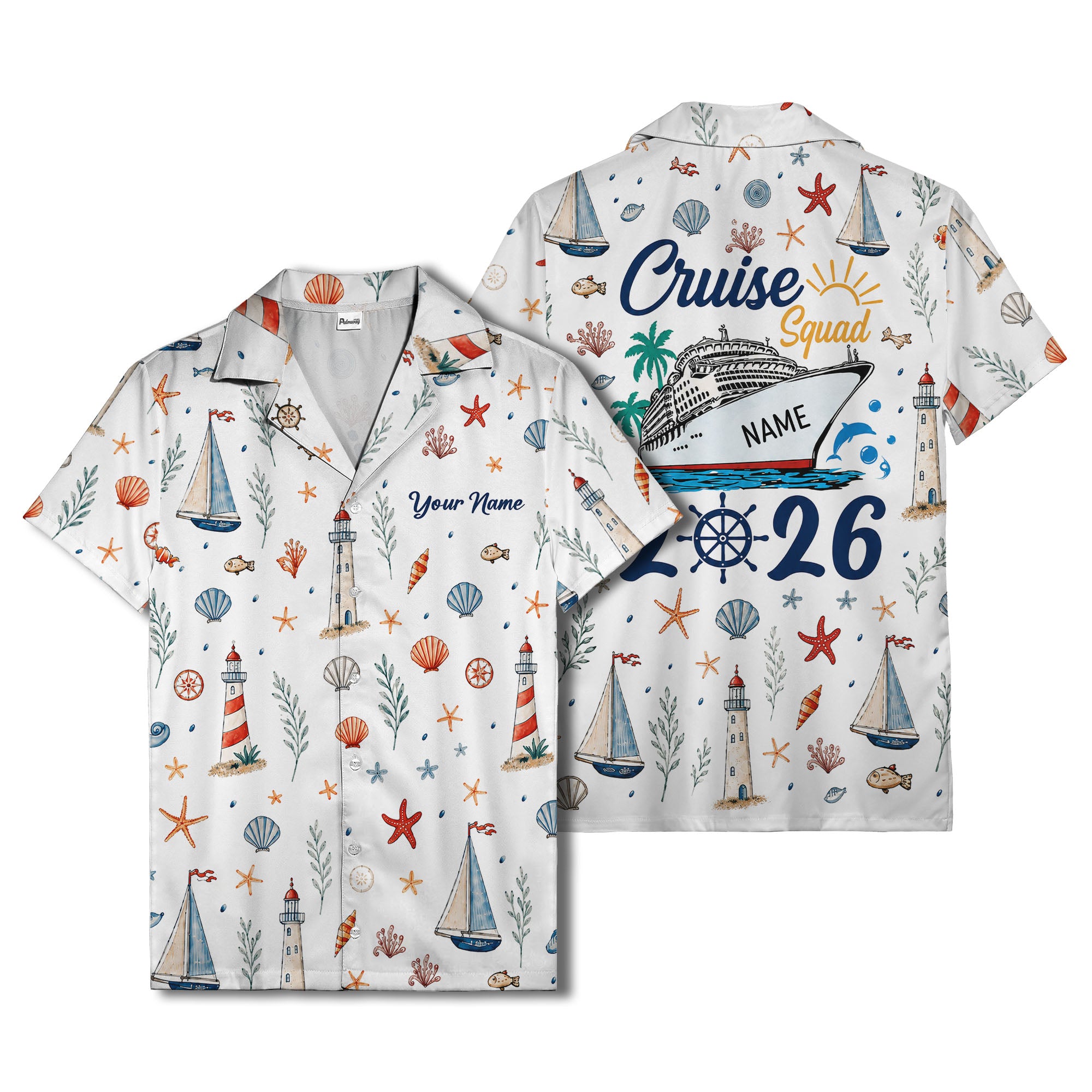 lighthouses sailboats seashells watercolor nautical hawaiian shirt for men