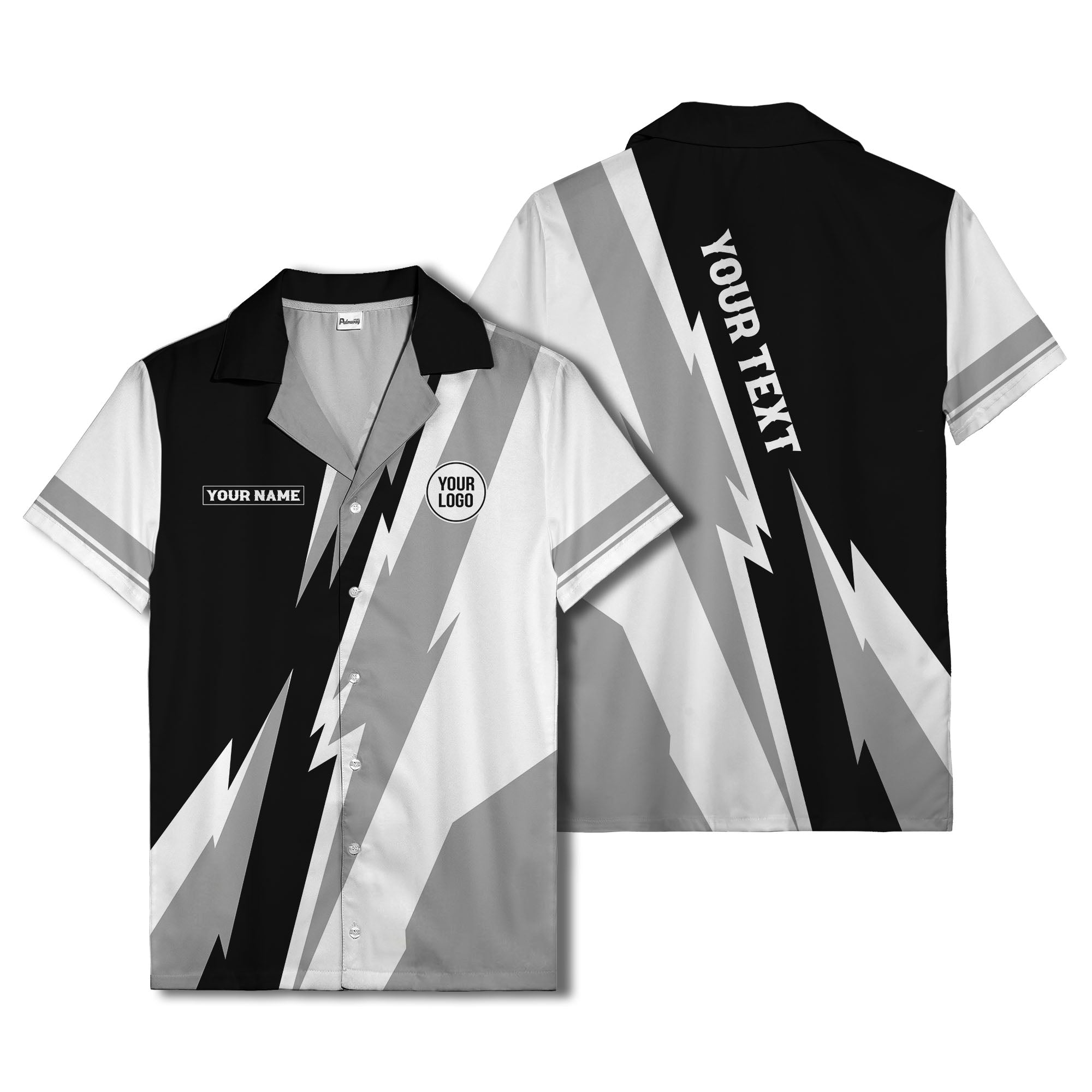 lightning bolt & diagonal stripe graphic hawaiian shirt for men