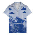 luxury yacht & palm trees tropical beach scene hawaiian shirt