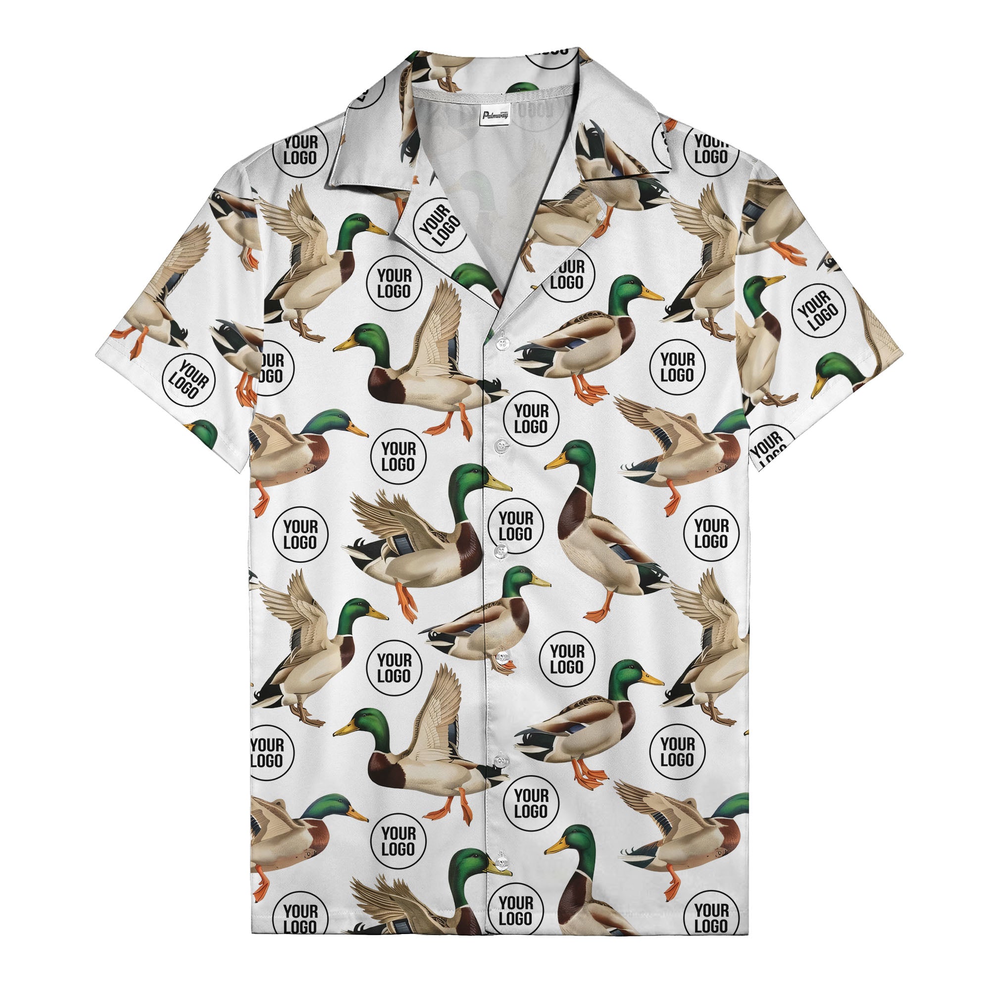 mallard ducks in flight hawaiian shirt with custom logo repeat pattern men's