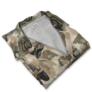 Military Truck & Army Vehicle Camo Hawaiian Shirt – Rugged Patriotic Style