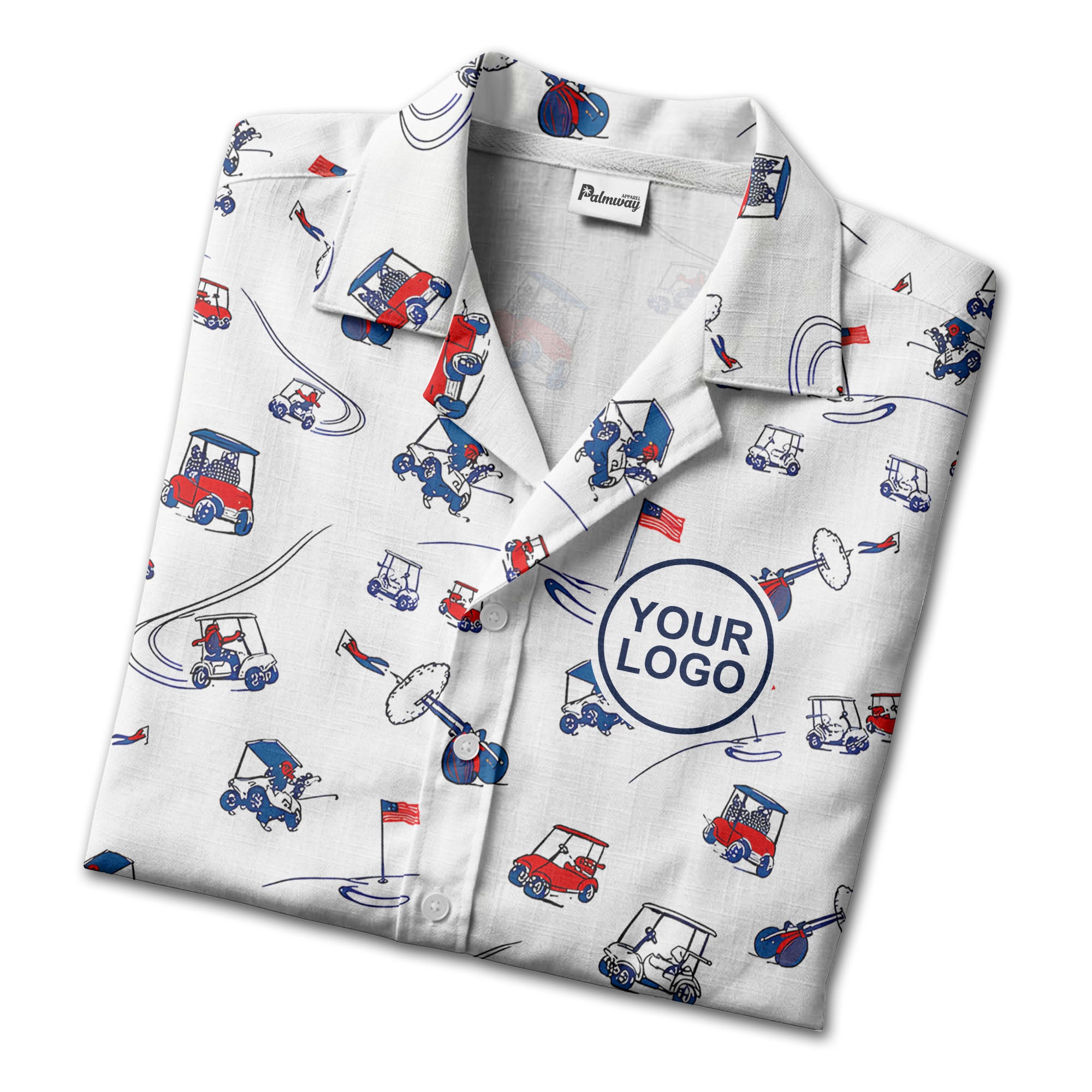 miniature golf carts clubs & flags illustrated hawaiian shirt for men