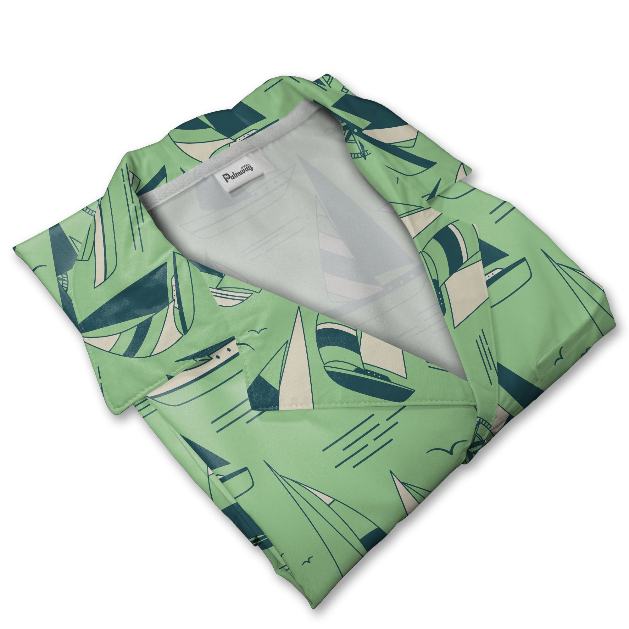 Mint Teal Sailboat & Compass Hawaiian Shirt – Nautical Ocean Sailing Print