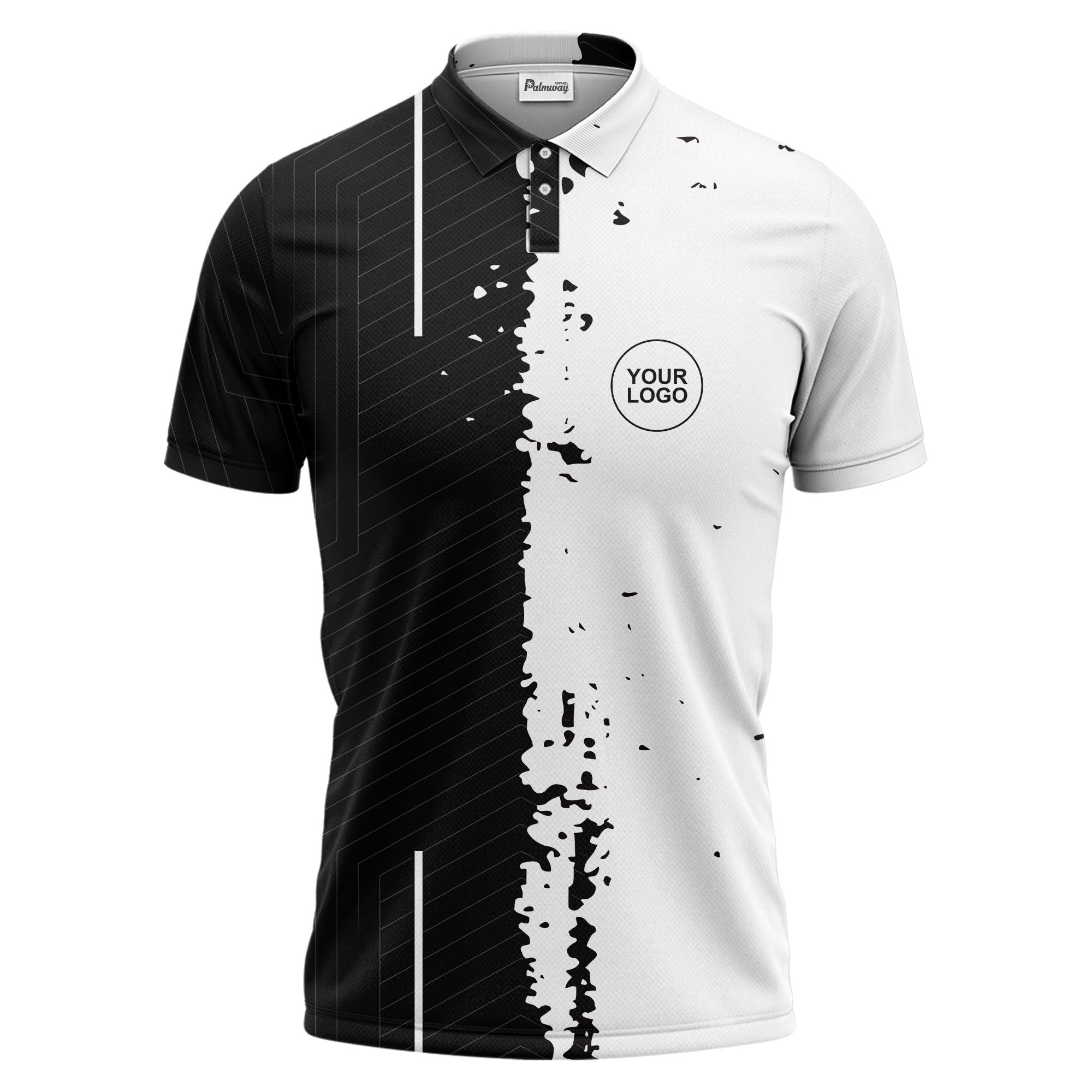 monochrome abstract lines & splatter paint art polo shirt for men