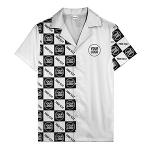 monochrome checkerboard custom logo repeat hawaiian shirt for men