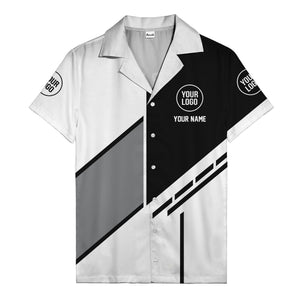 monochrome diagonal stripes & custom logo modern hawaiian shirt