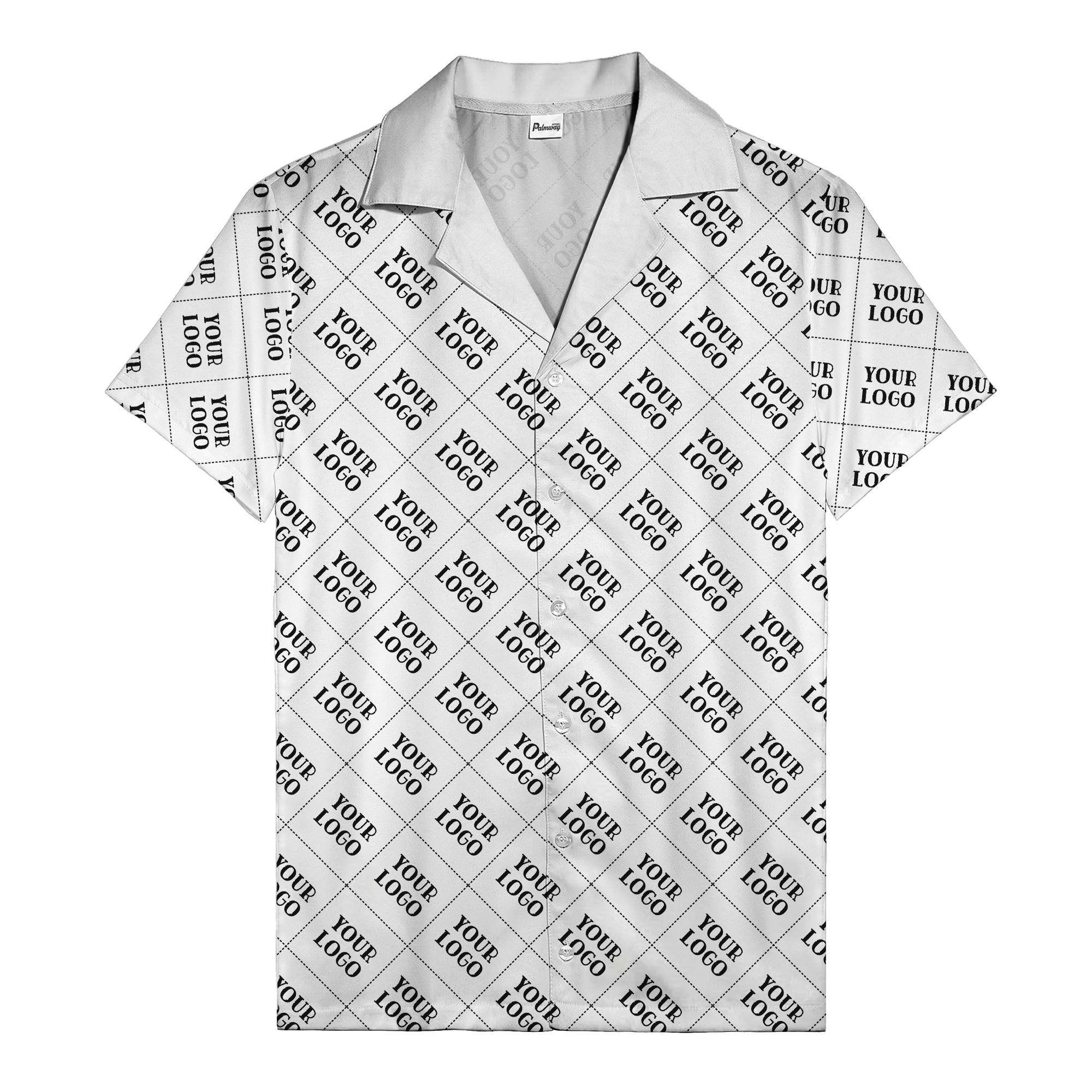 monochrome diamond grid custom logo repeat hawaiian shirt for men