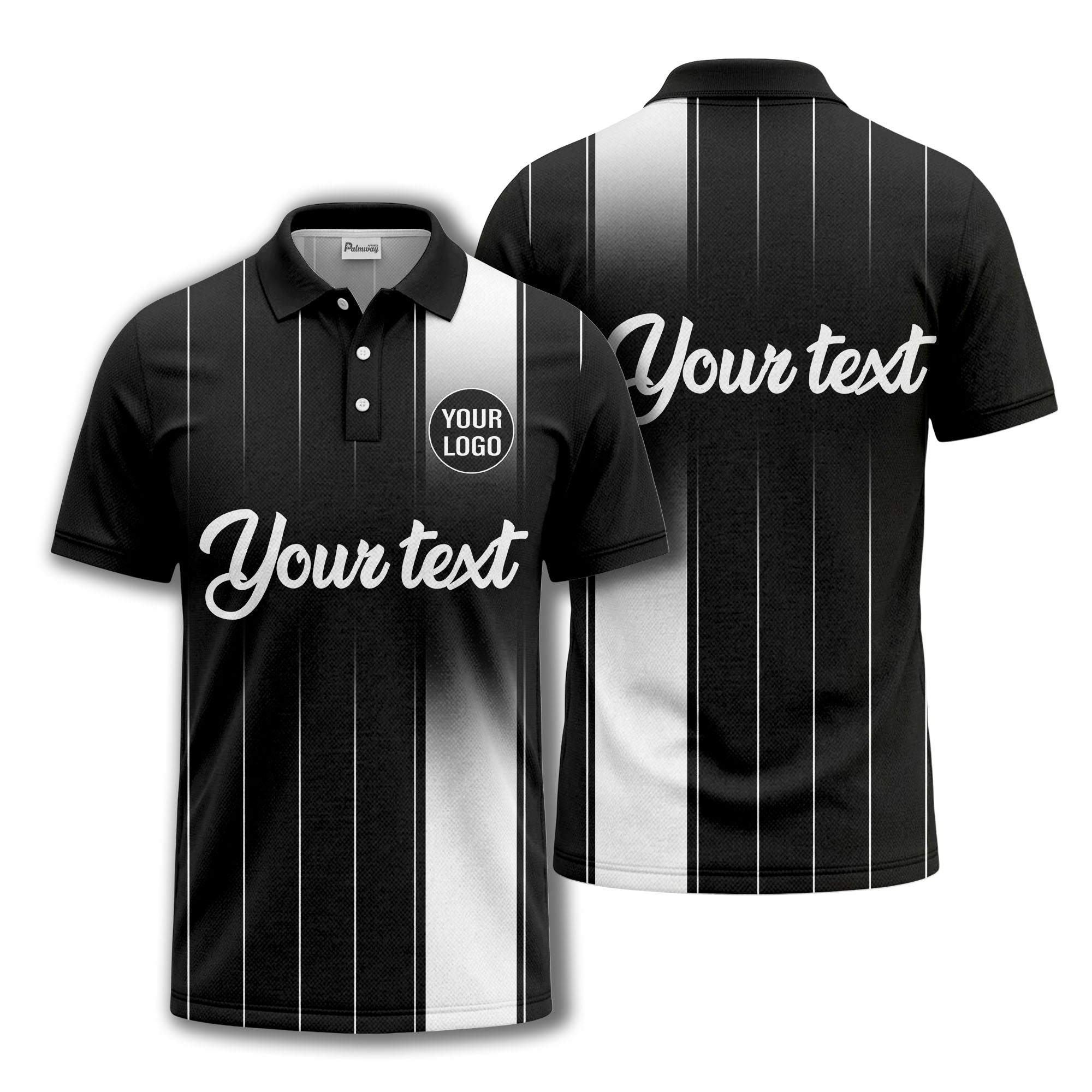 monochrome gradient vertical stripes with custom logo text polo shirt