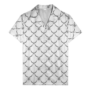 monochrome interlocking circles & logo repeat pattern hawaiian shirt for men