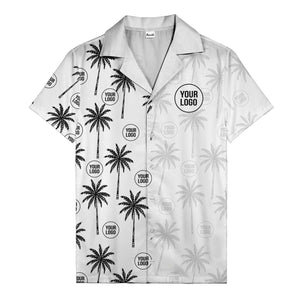 monochrome palm trees & custom logo repeat hawaiian shirt
