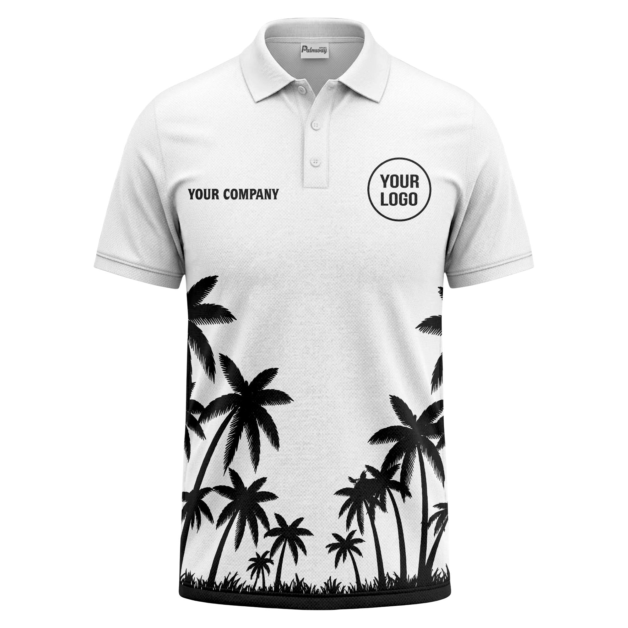 monochrome palm trees ombre gradient sky polo shirt for men