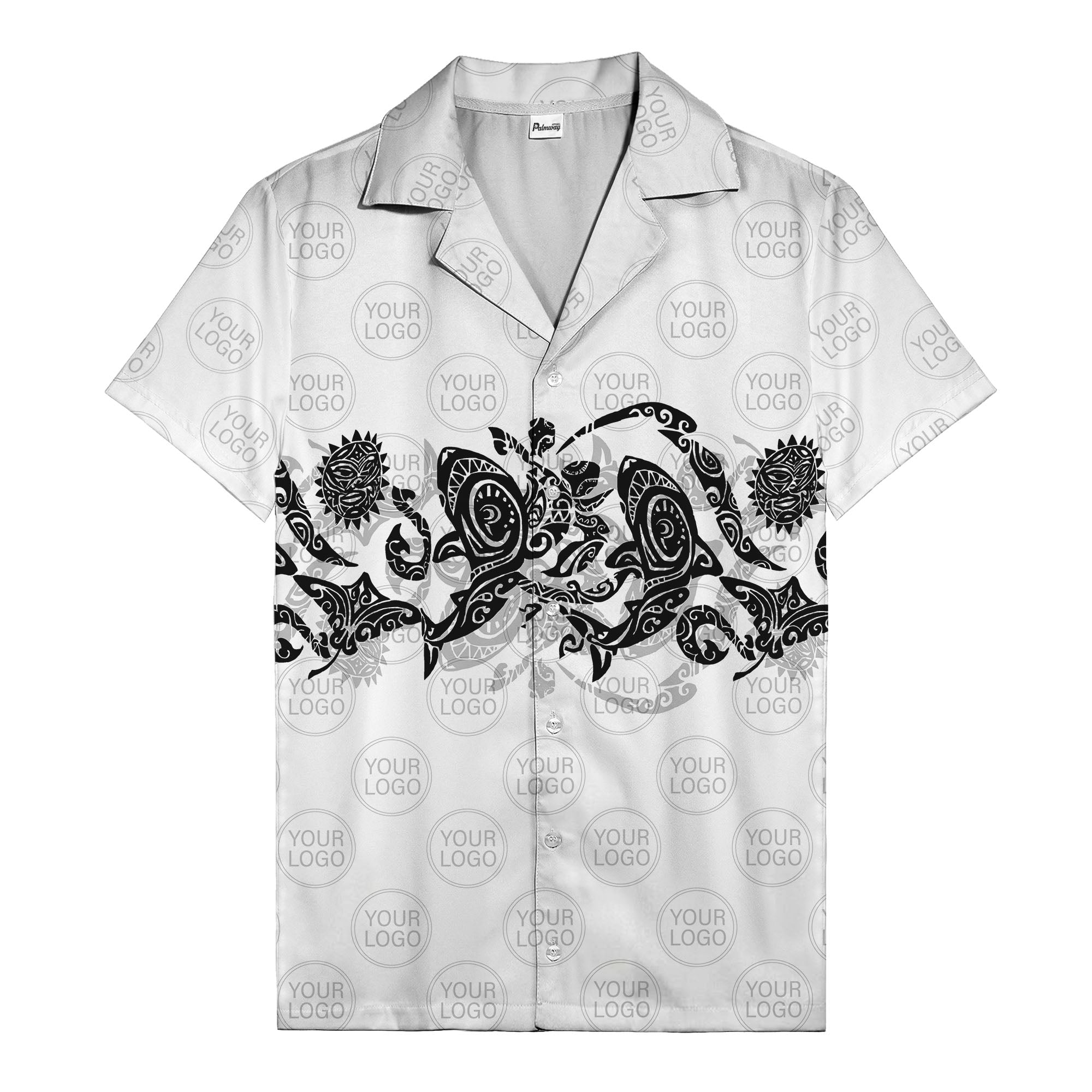 monochrome tribal turtle & sun motifs heritage hawaiian shirt