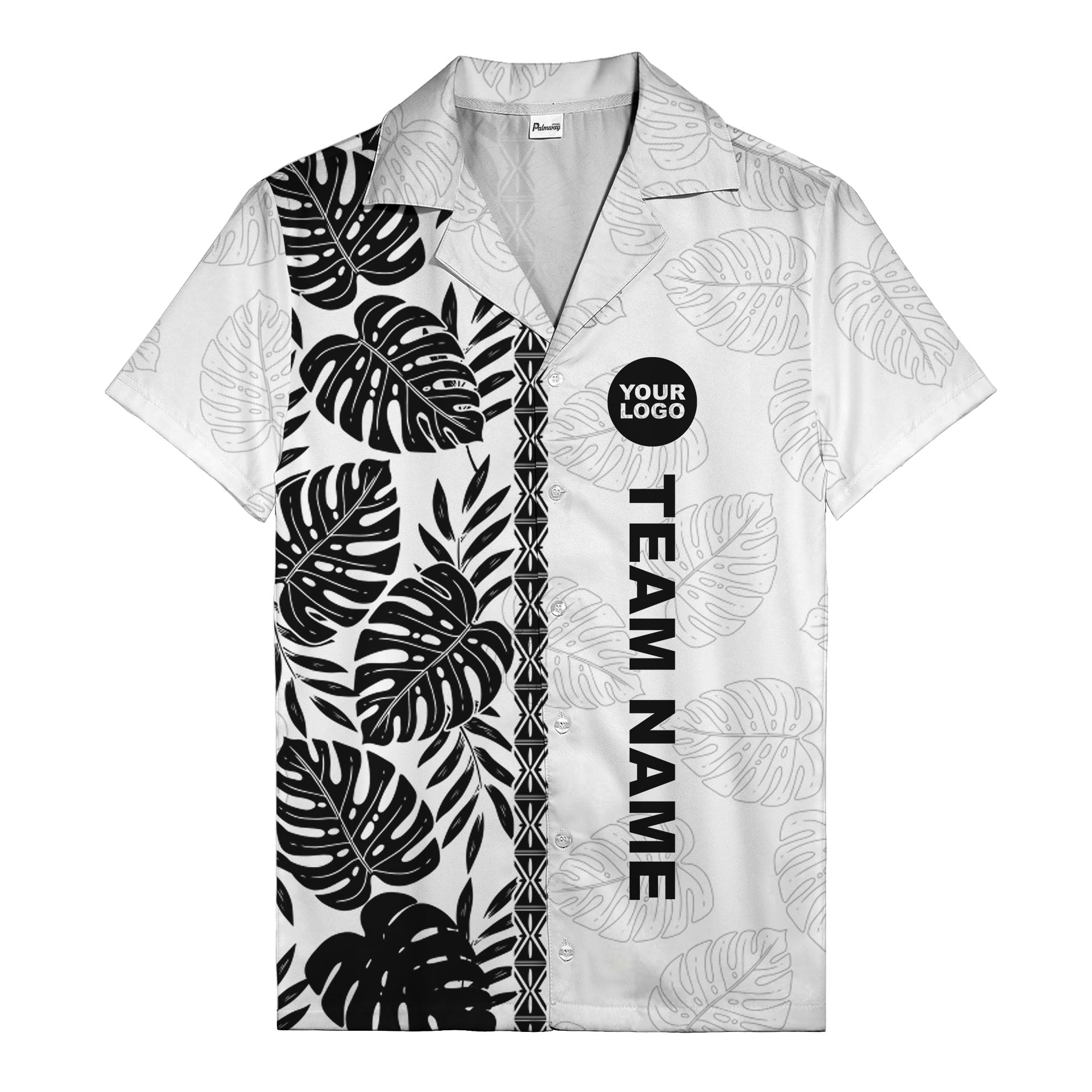monstera leaf repeat black white graphic hawaiian shirt for men