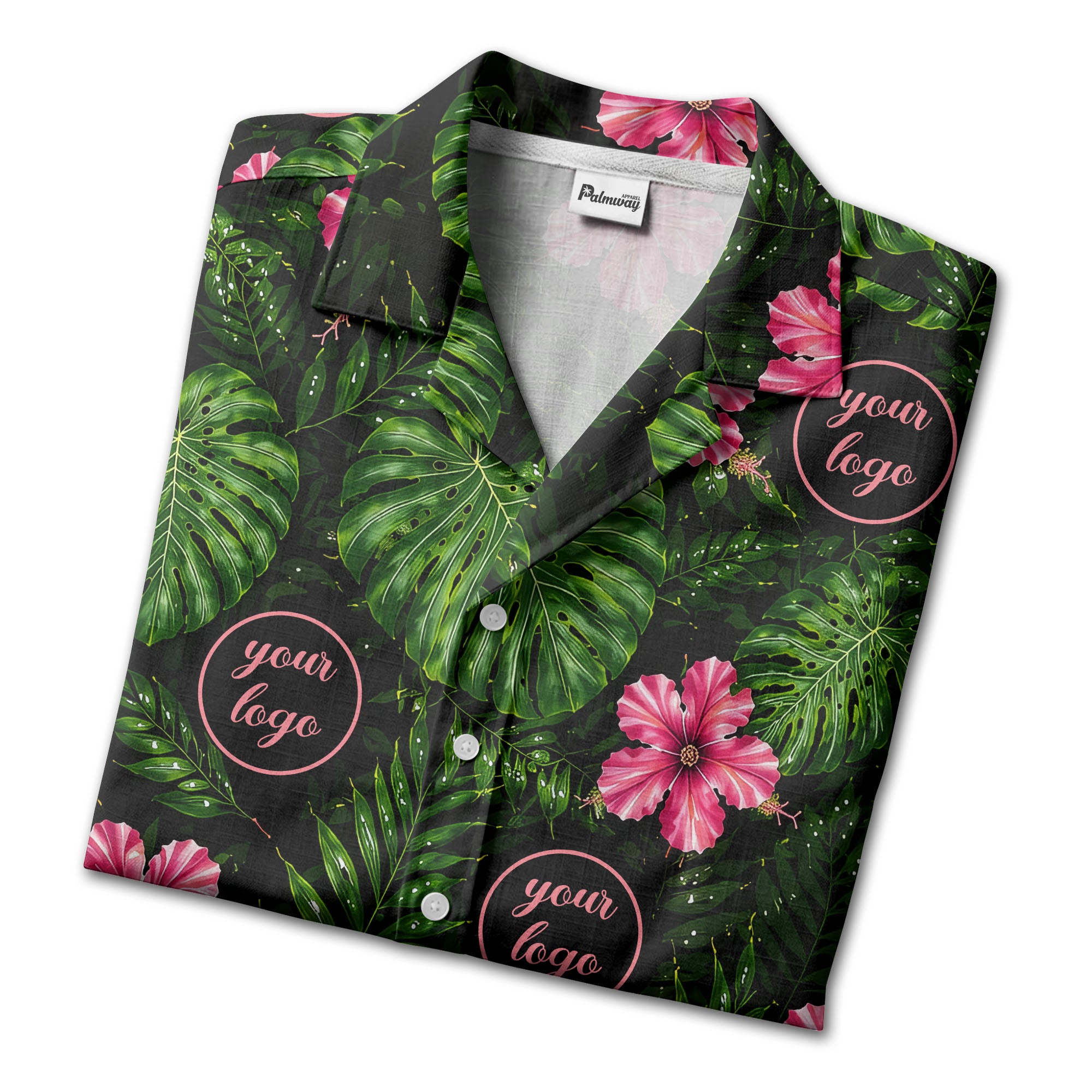 monstera leaves pink hibiscus watercolor hawaiian shirt for men