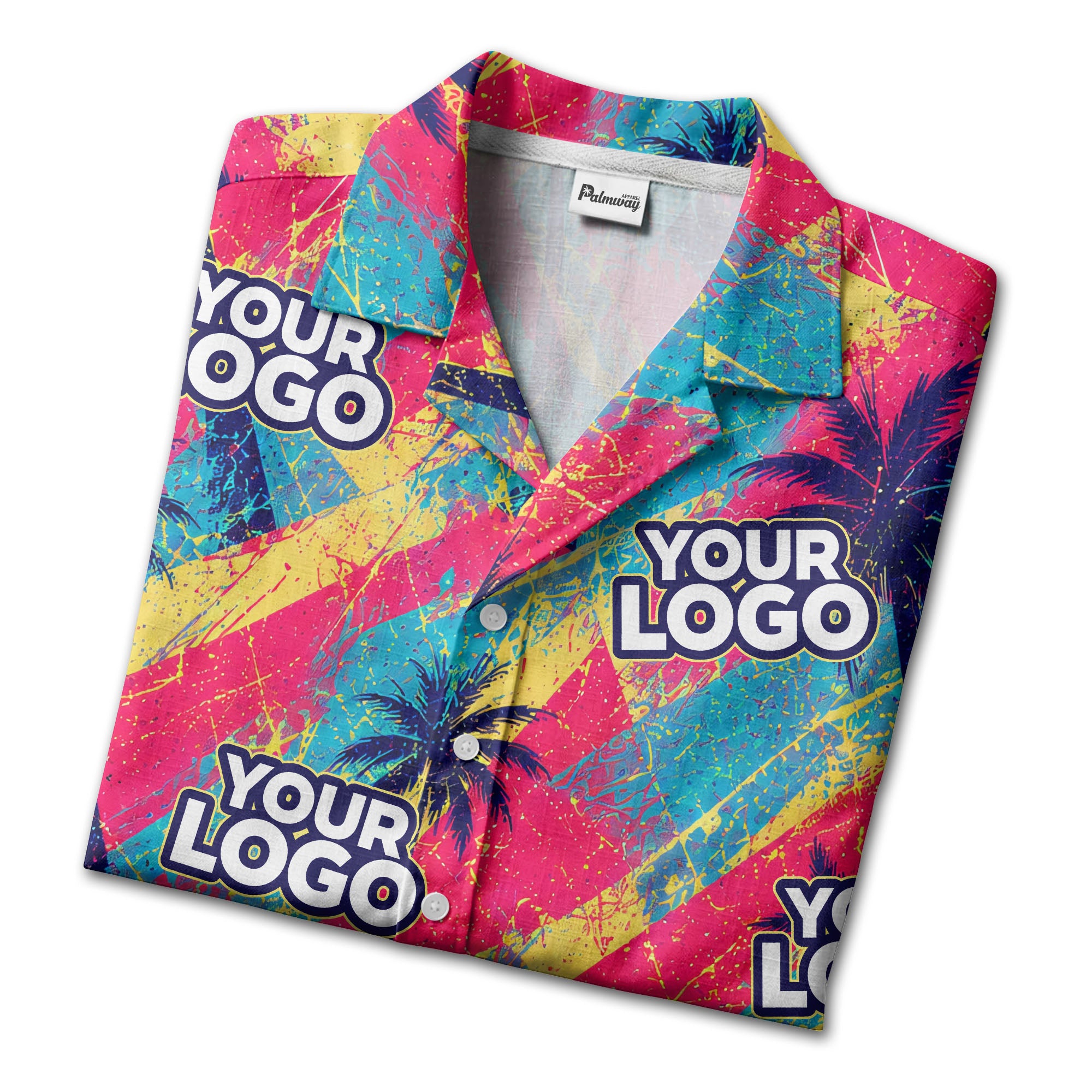 neon palm trees & custom logo electric aloha hawaiian shirt
