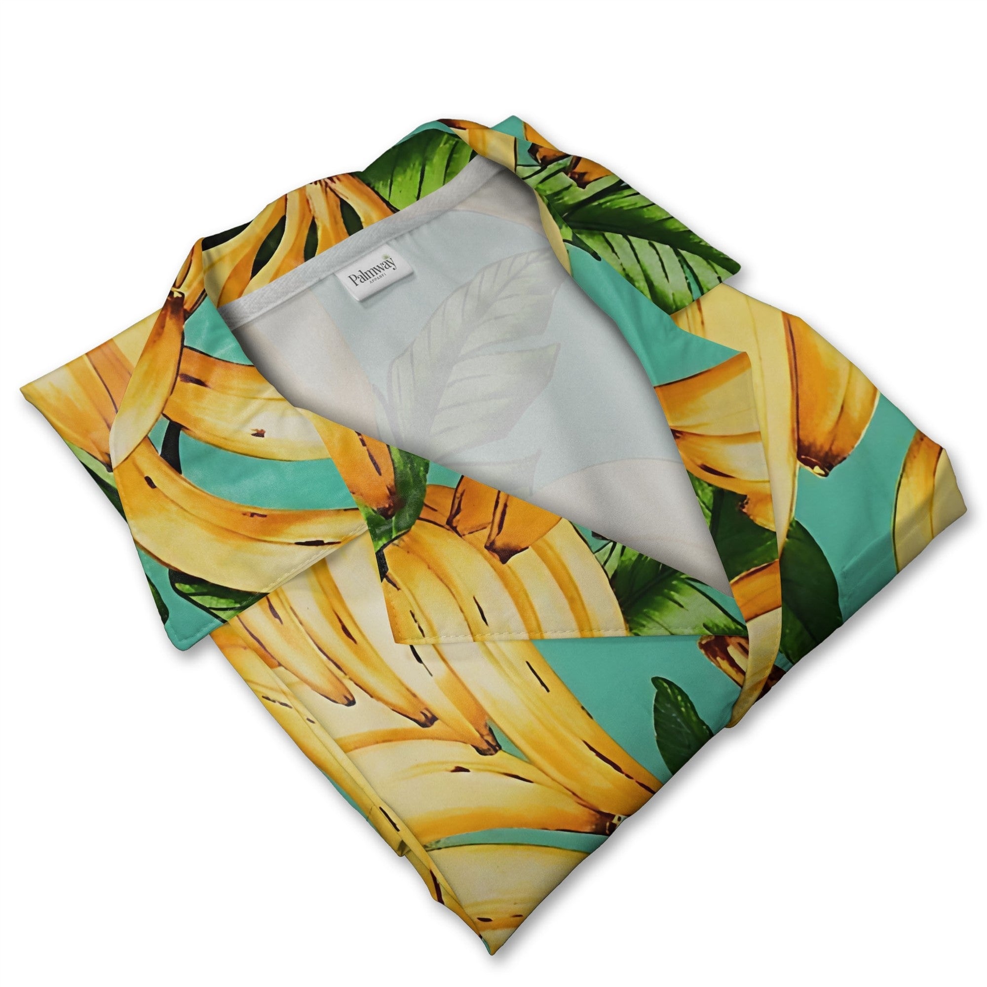 Painted Banana Hawaiian Shirt with Lush Leaves on Bright Teal