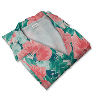 Pale Beige Cream Orchid Hawaiian Shirt with Elegant Palm and Monstera Leaves