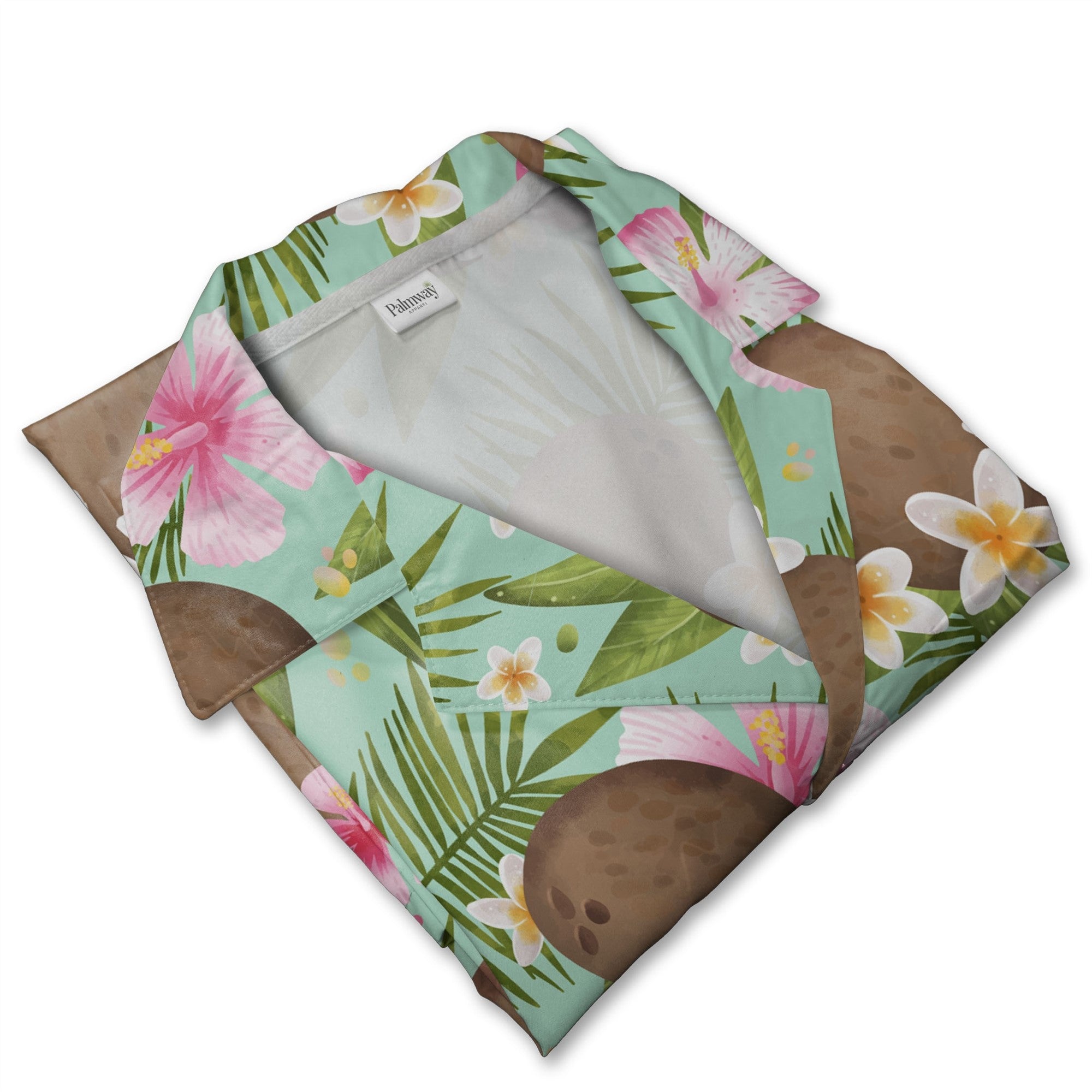 Pale Pink Coconut Cherry Hawaiian Shirt with Banana Leaves and Hibiscus