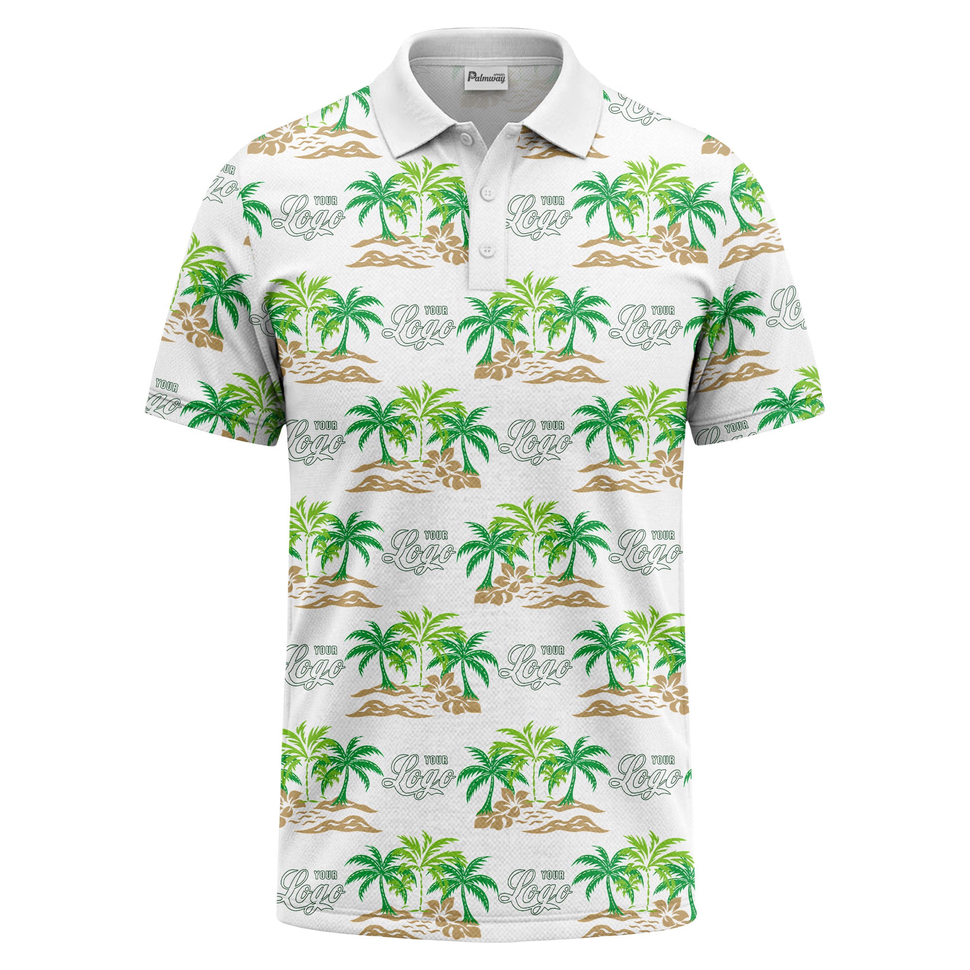 palm trees island scene repeat graphic polo shirt for men
