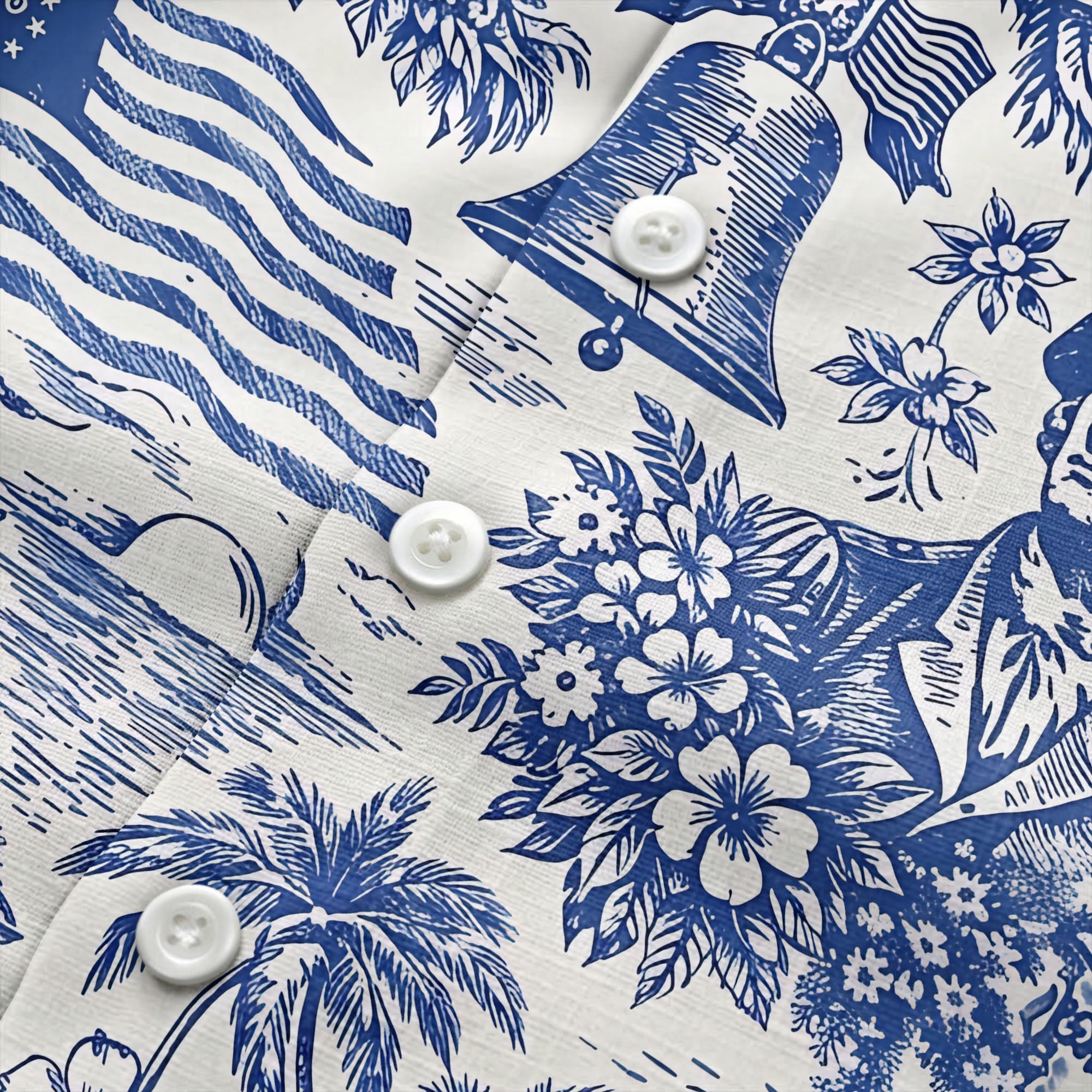 Patriotic American History Toile Hawaiian Shirt With Bald Eagles, Liberty Icons & Aloha Vibes