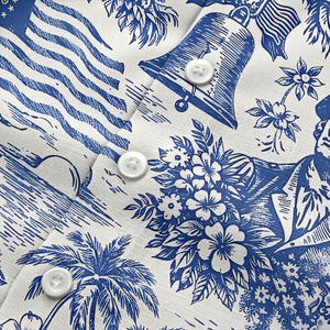 Patriotic American History Toile Hawaiian Shirt With Bald Eagles, Liberty Icons & Aloha Vibes