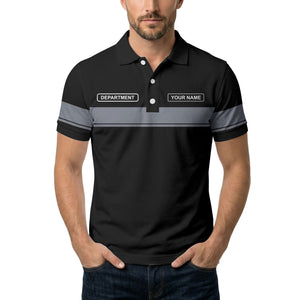 personalized department name gray stripe polo shirt for teams
