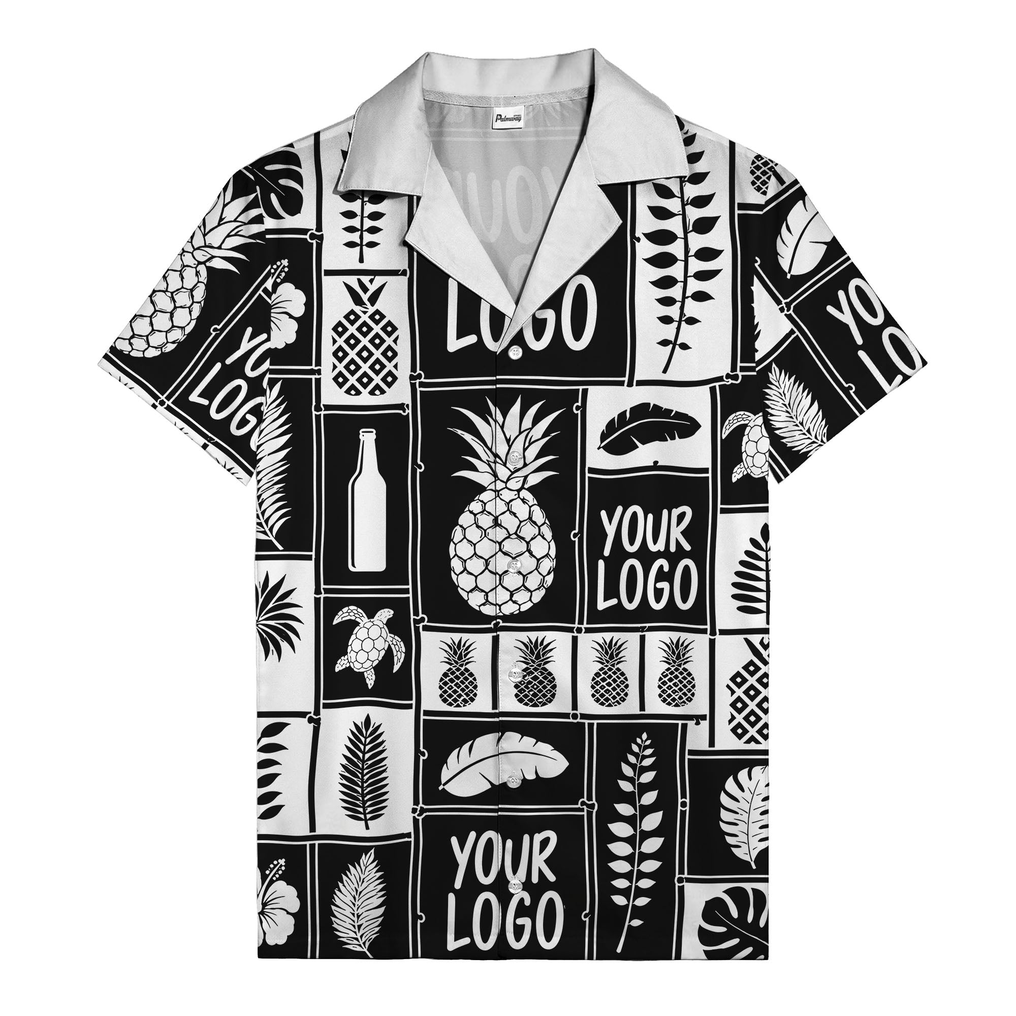 pineapple palm leaf sea turtle grid hawaiian shirt for men