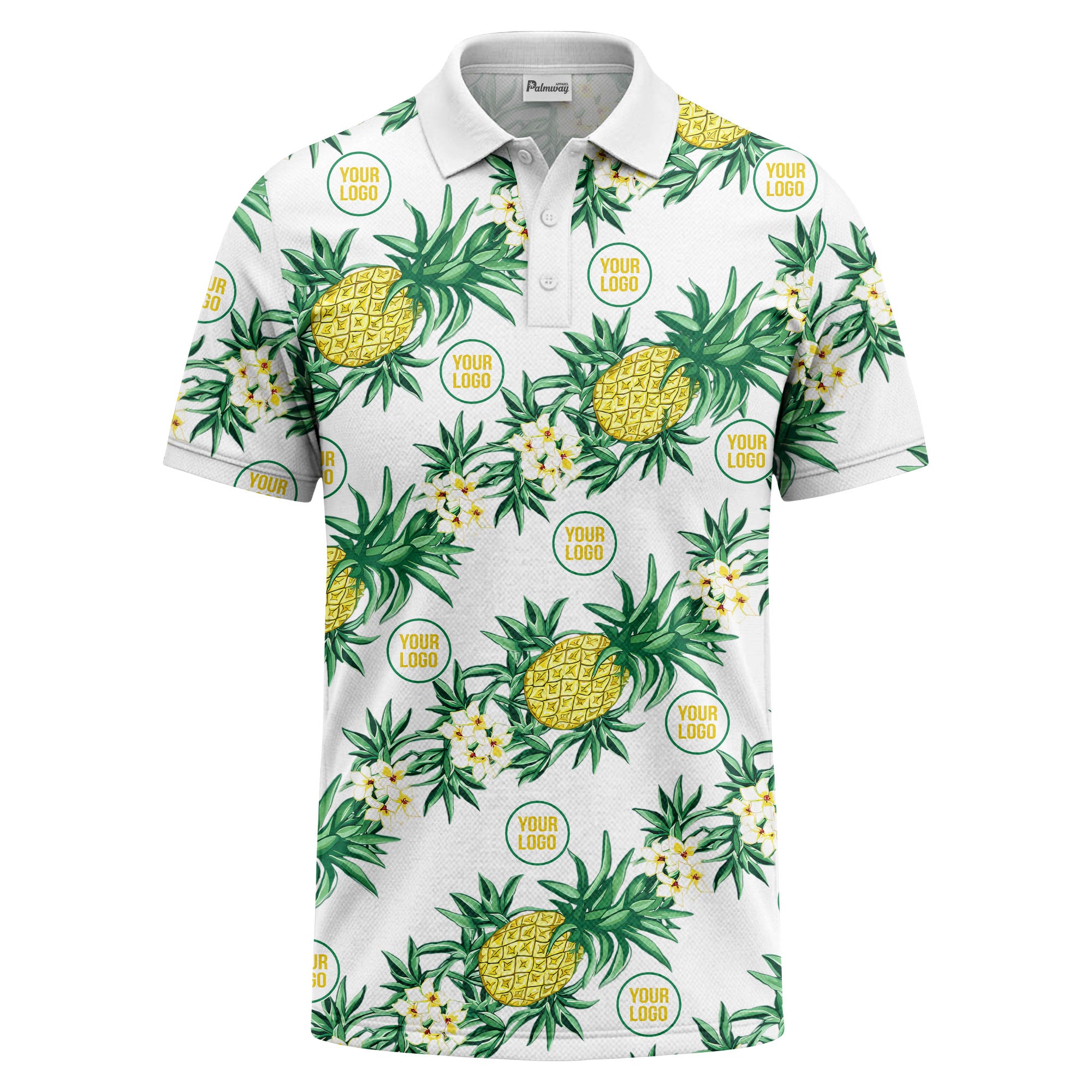 pineapple plumeria repeat pattern black polo shirt for men