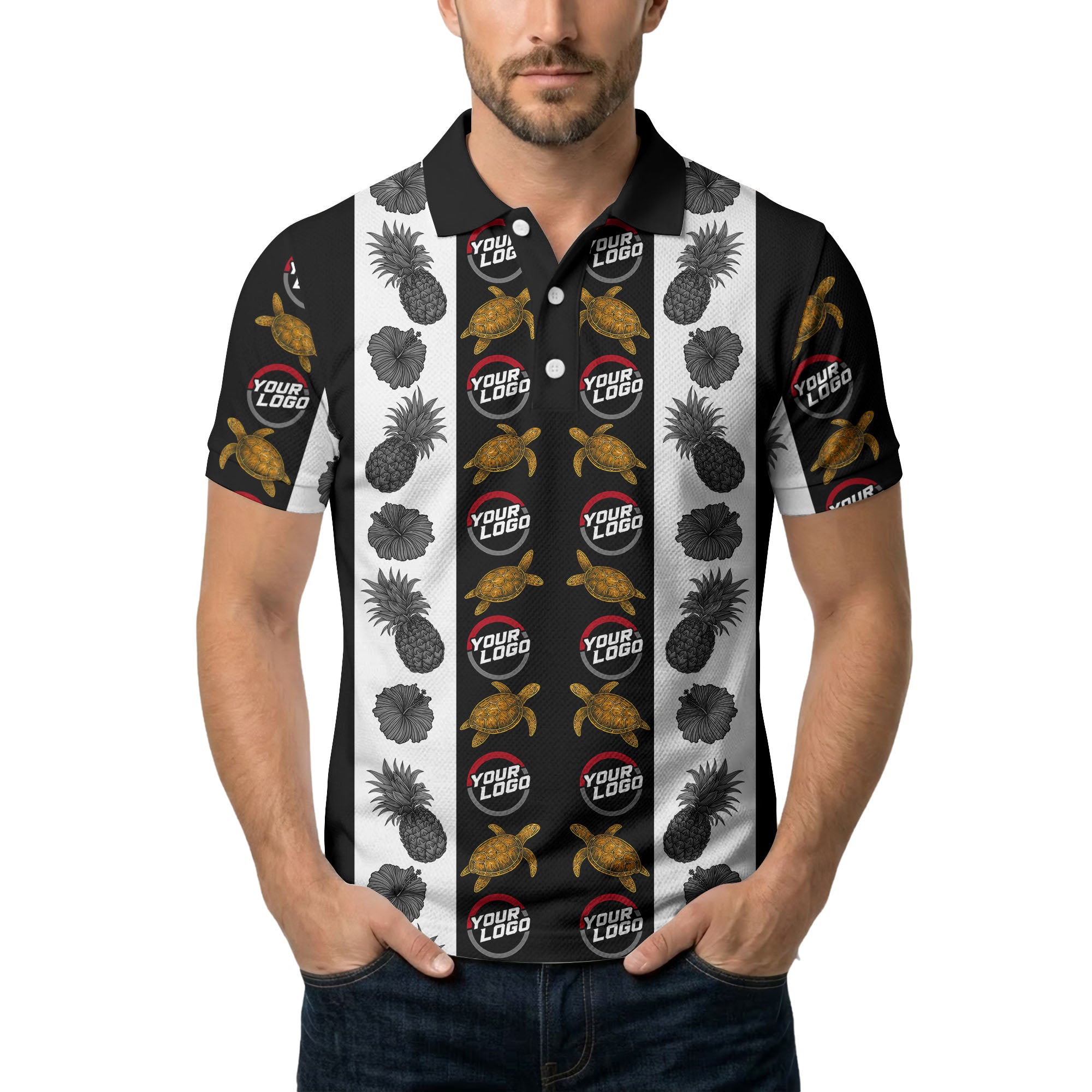 pineapple sea turtle hibiscus custom logo polo shirt