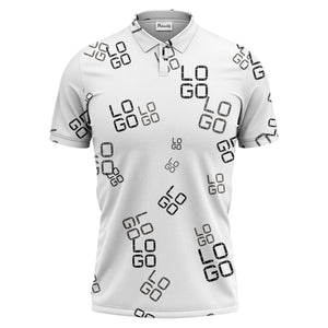 pixelated logo text pattern polo shirt | modern digital all-over design