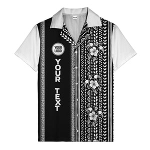 polynesian tribal turtles & hibiscus stripes black white hawaiian shirt