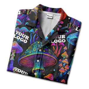 psychedelic neon mushroom forest hawaiian shirt for men