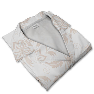 Pure White Damask Blush Hawaiian Shirt with Romantic Scroll Design