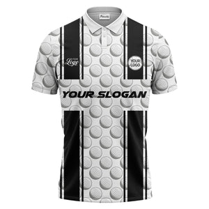 realistic golf balls black white vertical stripe polo shirt