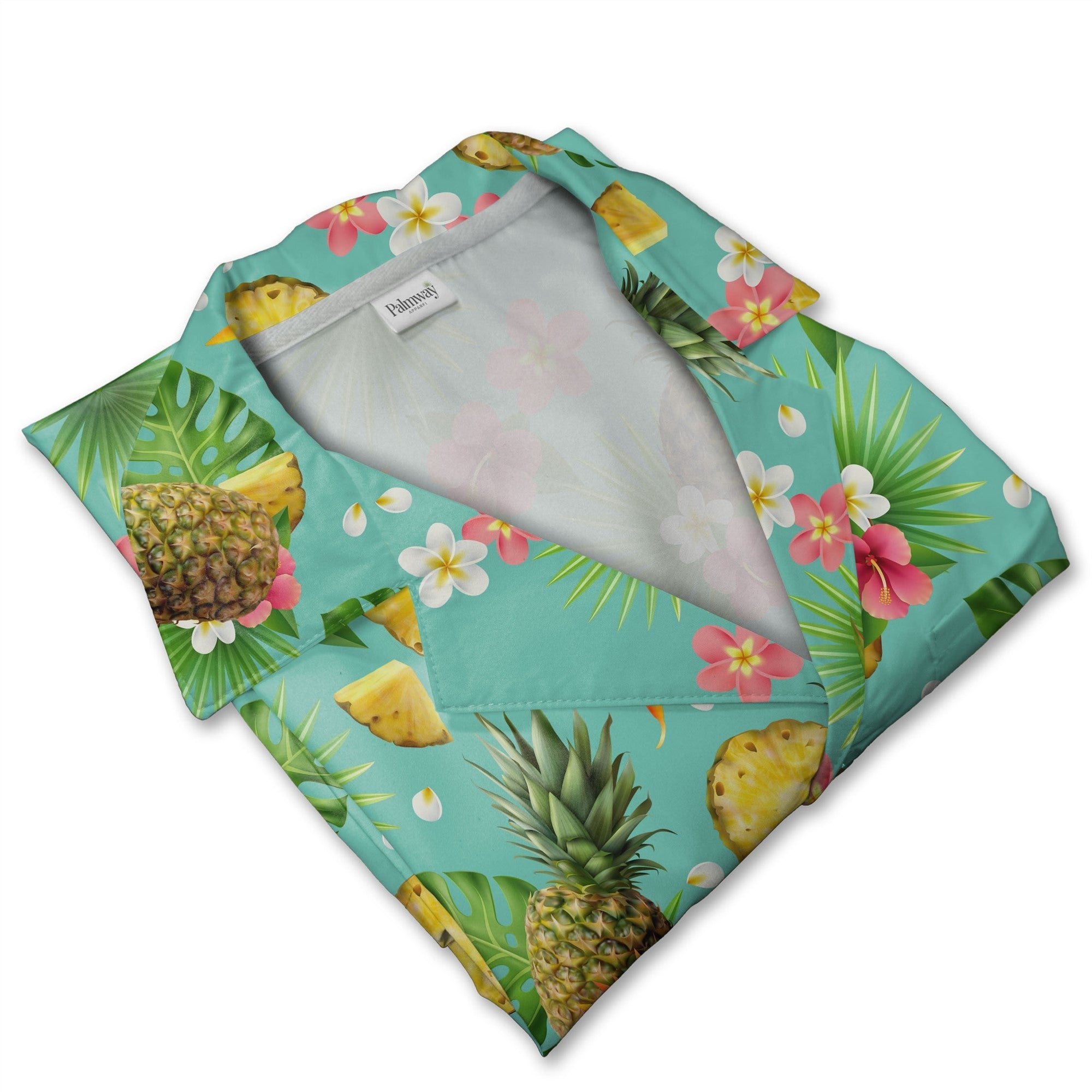 Realistic Pineapple Hawaiian Shirt with Bird of Paradise on Teal
